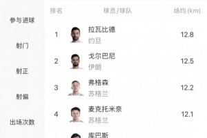 世界杯场均跑动距离榜：亚洲球员前二，麦克托米奈第4、恰20第7